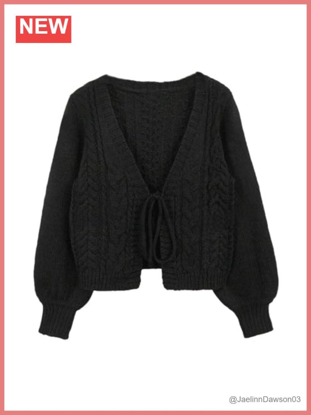 Tie Front Crop Cardigan Sweater V-Neck Lantern Sleeve Loose Knitwear